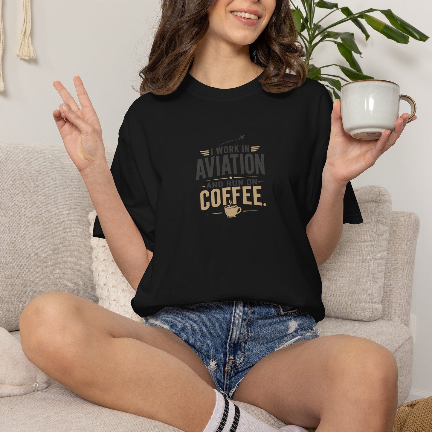 Work In Aviation Run on Coffee T-Shirt