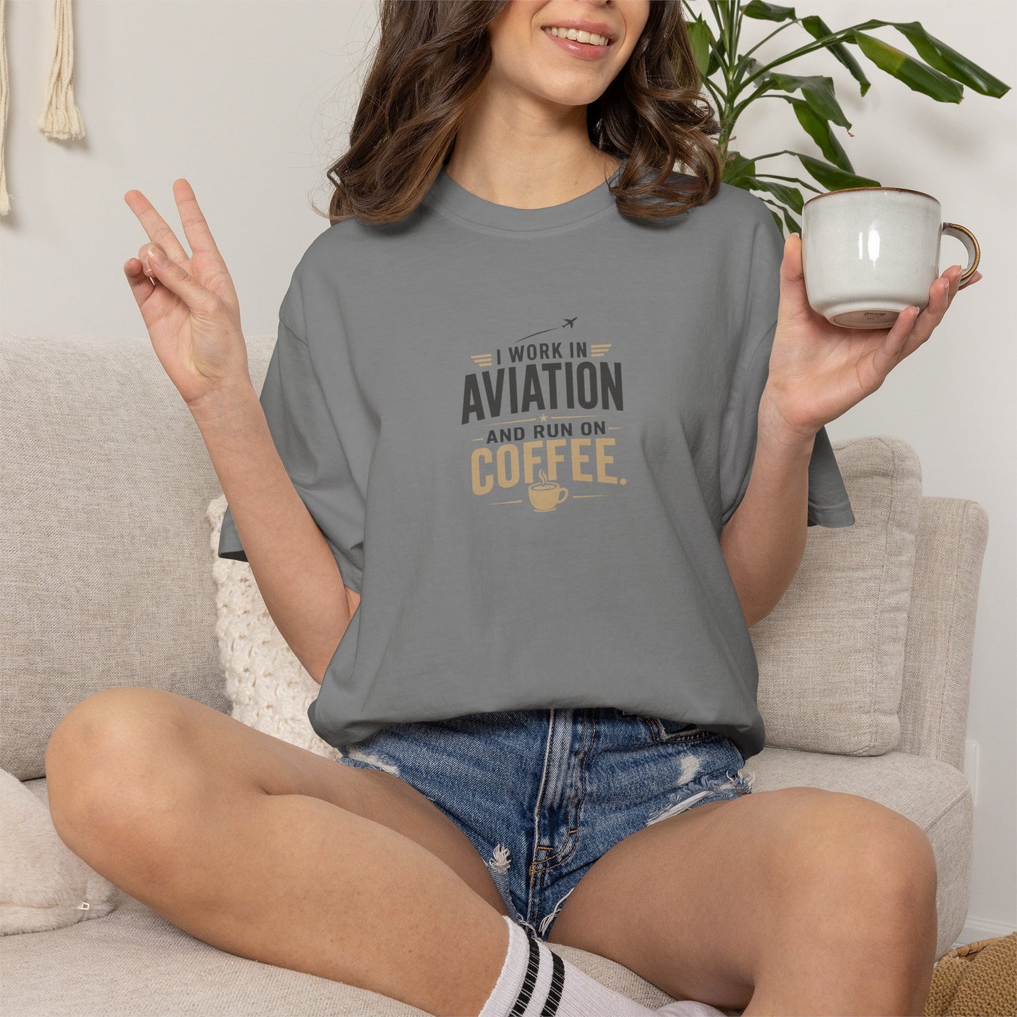 Work In Aviation Run on Coffee T-Shirt