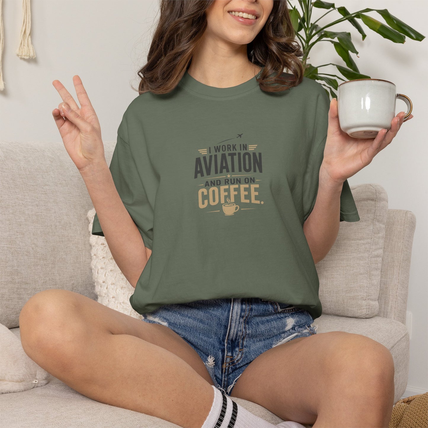 Work In Aviation Run on Coffee T-Shirt